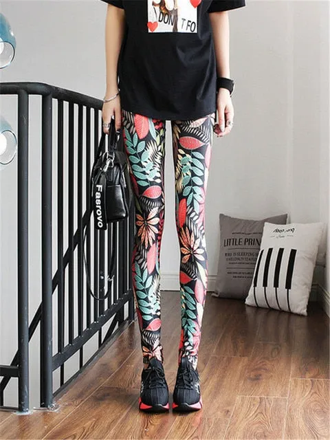 High Waist Leggings Pants Fitness Graffiti Women Fashion Houndstooth Push Up Running Elastic Trousers Stripe Dot Bottom