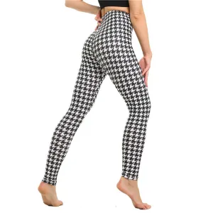 High Waist Leggings Pants Fitness Graffiti Women Fashion Houndstooth Push Up Running Elastic Trousers Stripe Dot Bottom