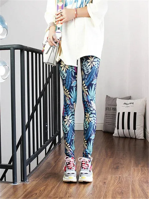 High Waist Leggings Pants Fitness Graffiti Women Fashion Houndstooth Push Up Running Elastic Trousers Stripe Dot Bottom