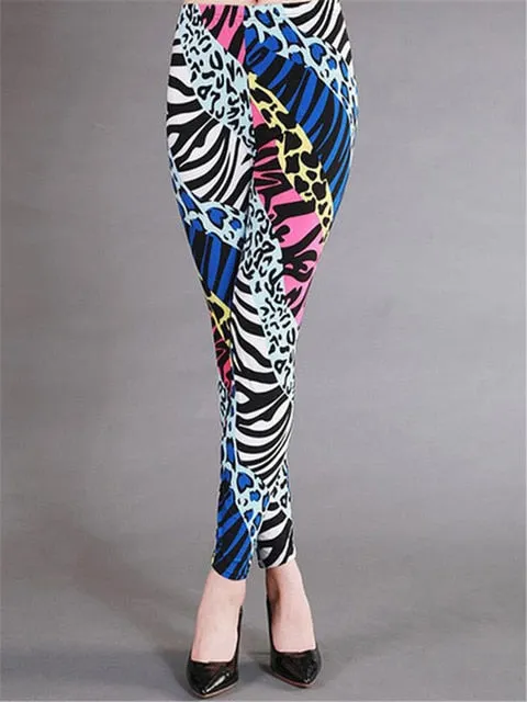 High Waist Leggings Pants Fitness Graffiti Women Fashion Houndstooth Push Up Running Elastic Trousers Stripe Dot Bottom