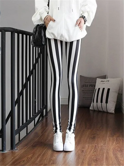 High Waist Leggings Pants Fitness Graffiti Women Fashion Houndstooth Push Up Running Elastic Trousers Stripe Dot Bottom