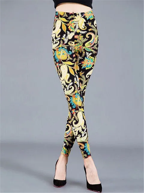 High Waist Leggings Pants Fitness Graffiti Women Fashion Houndstooth Push Up Running Elastic Trousers Stripe Dot Bottom