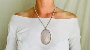 Huge Rose Quartz & Silver Pendant Necklace. SCRATCH N DENT. 2337