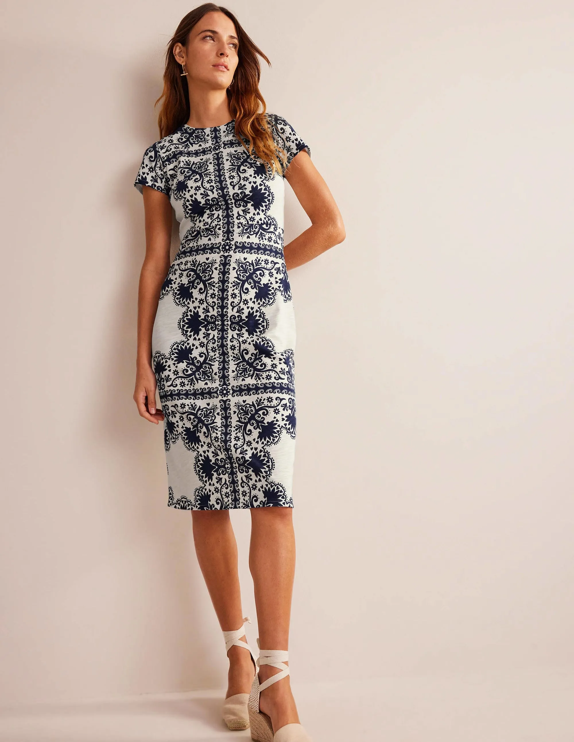 Jersey Column Midi Dress-Navy, Floweret Placement