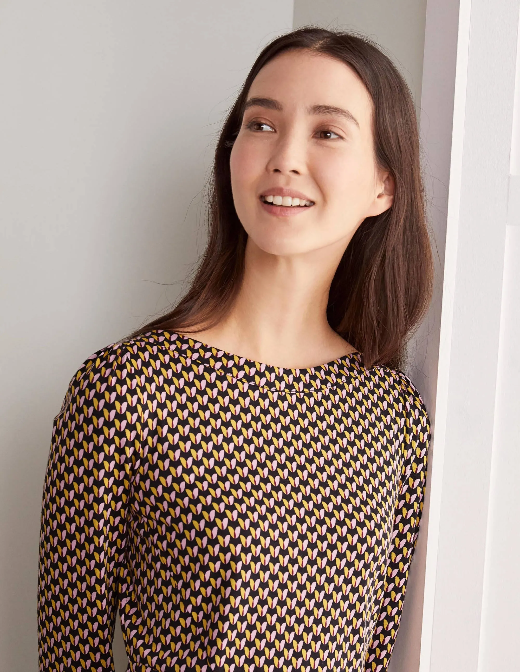 Kathleen Jersey Dress-Black, Floral Bud