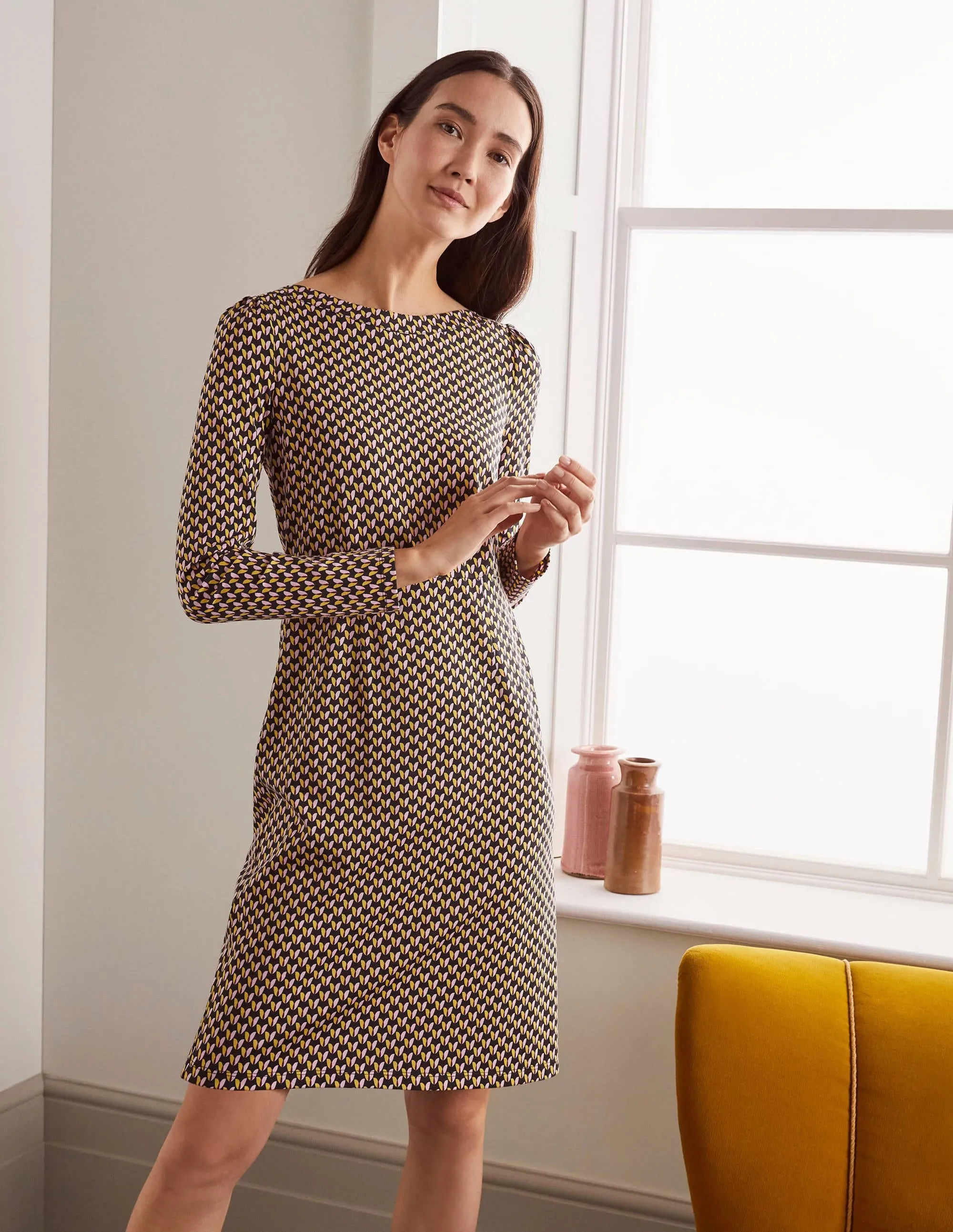 Kathleen Jersey Dress-Black, Floral Bud