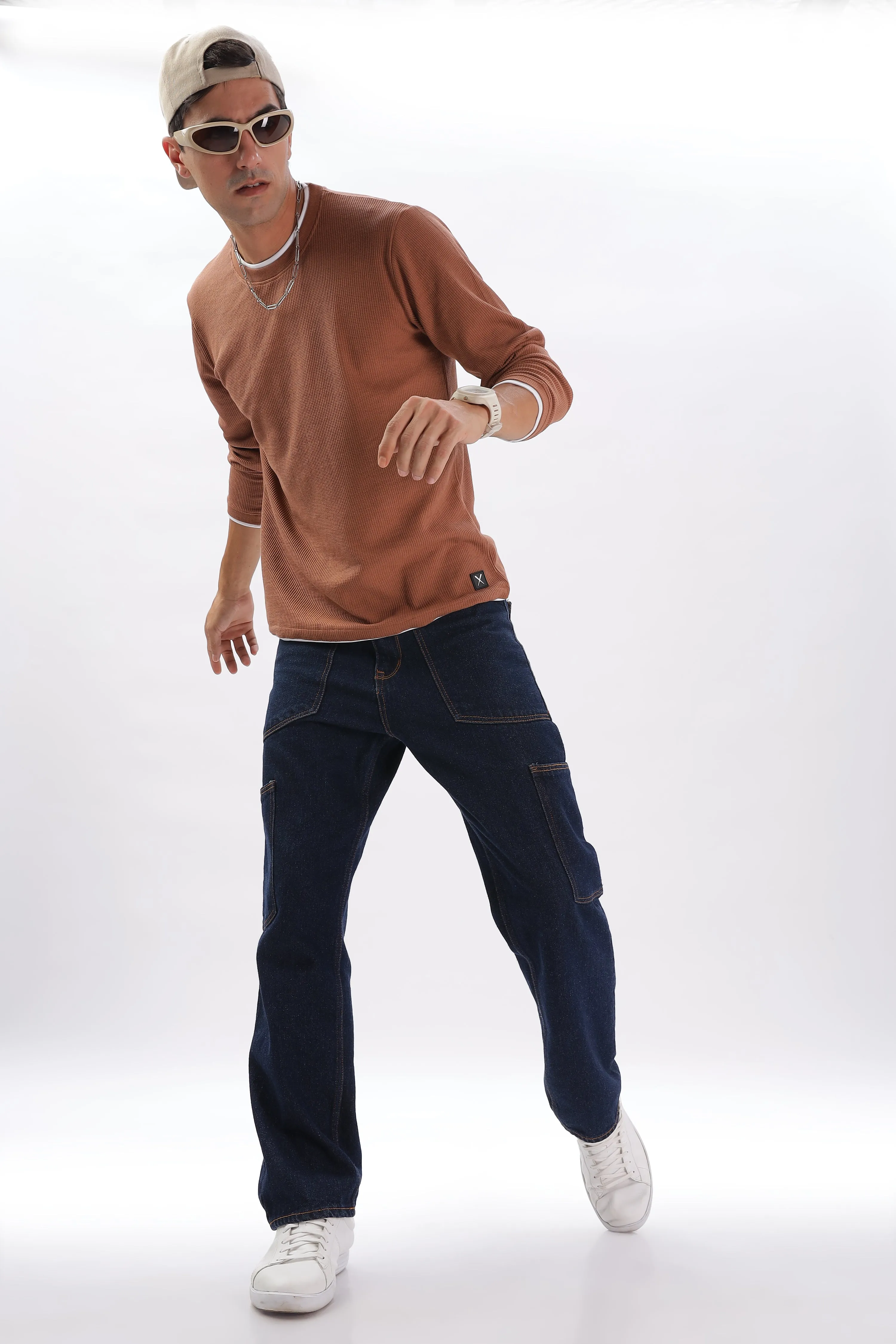 Knitted Full Sleeve T-Shirt: Orange