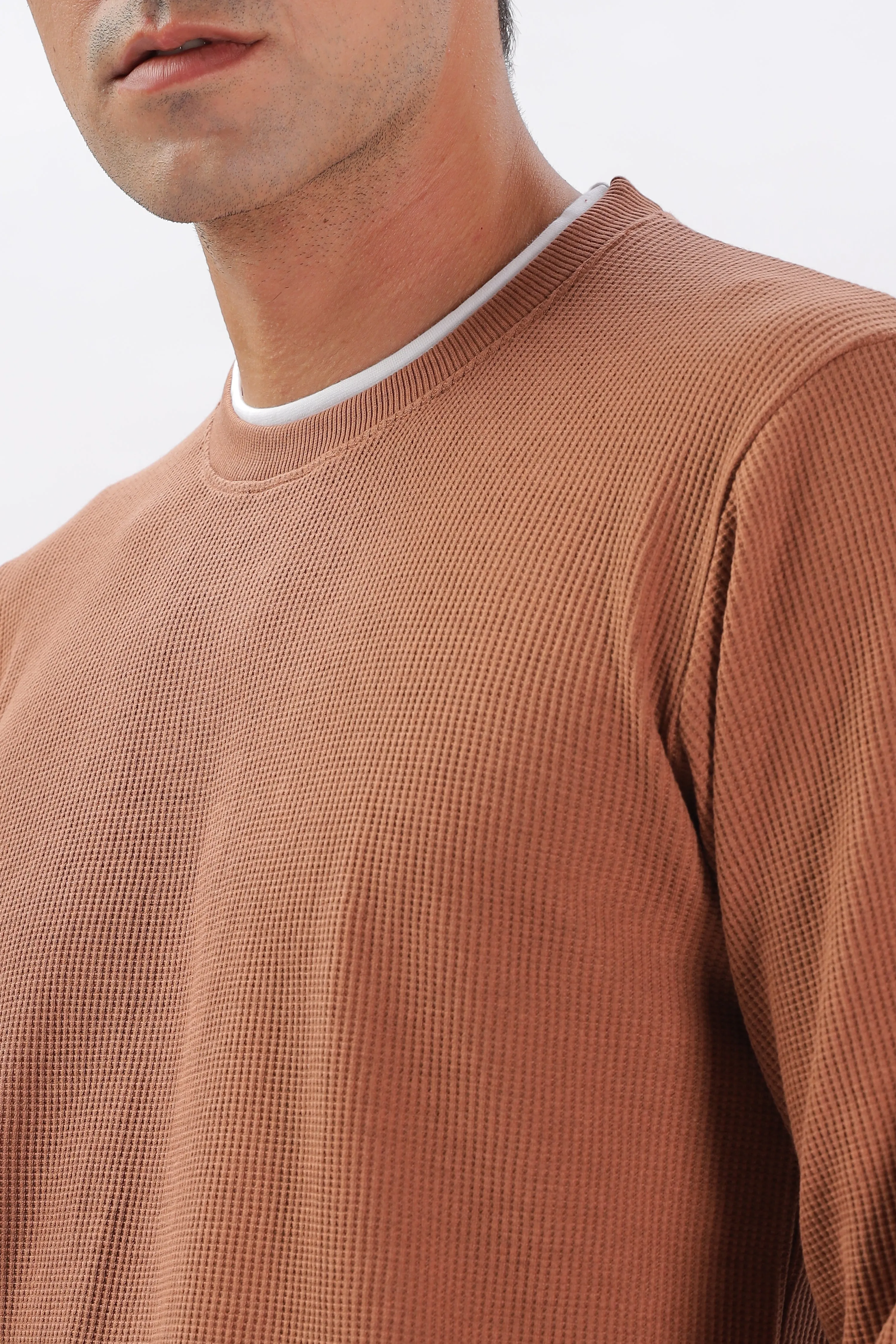 Knitted Full Sleeve T-Shirt: Orange