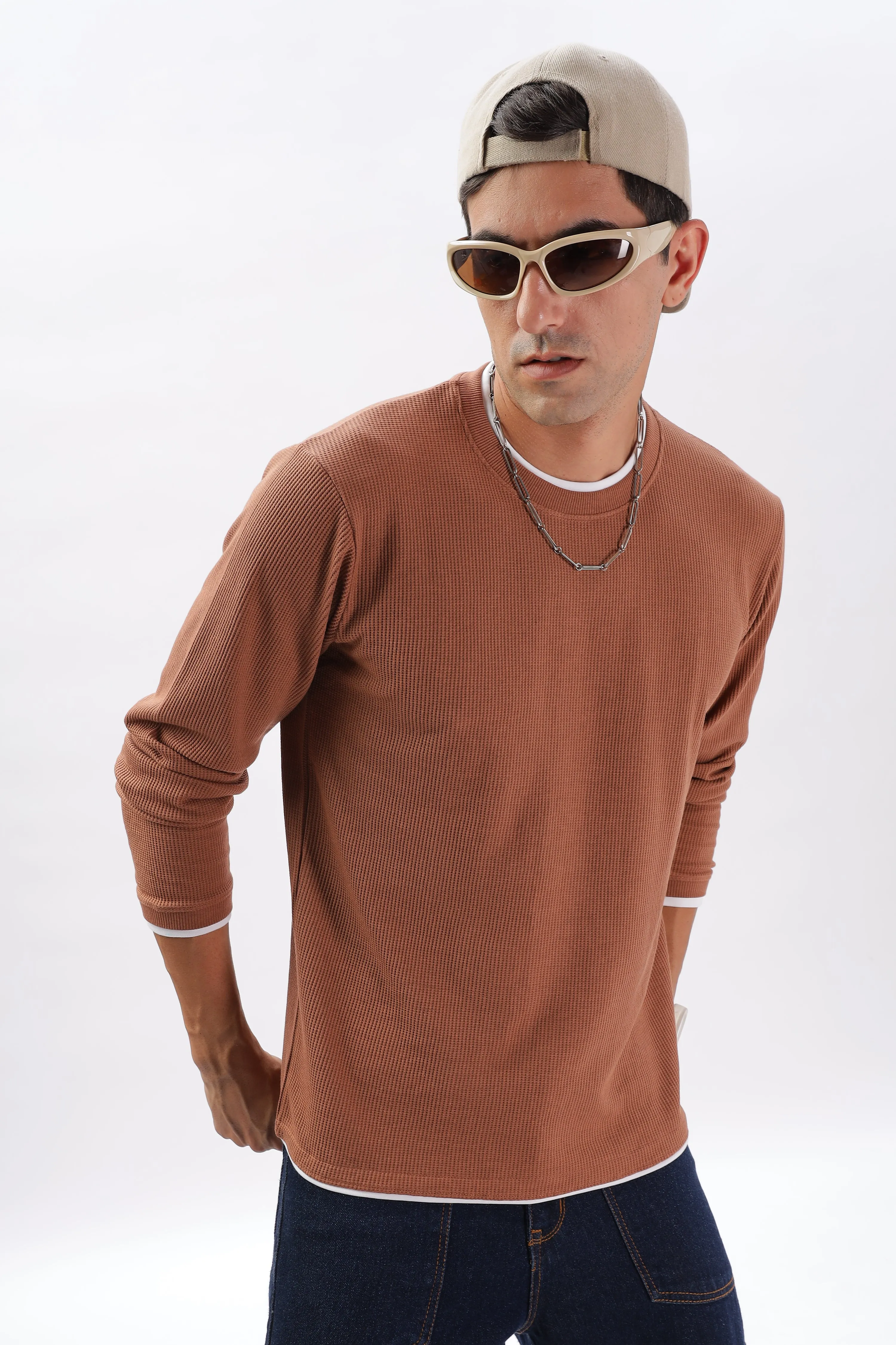 Knitted Full Sleeve T-Shirt: Orange