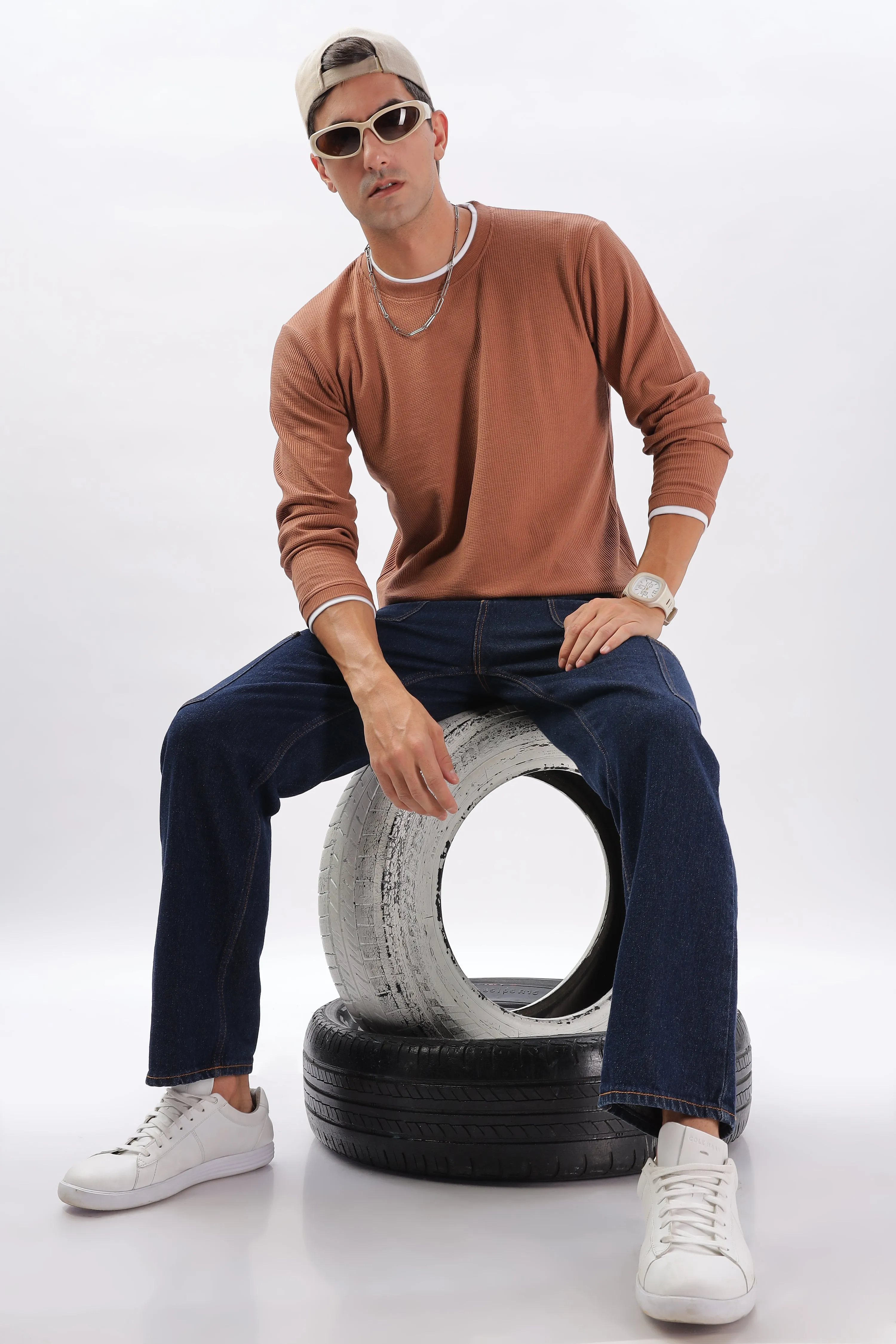 Knitted Full Sleeve T-Shirt: Orange