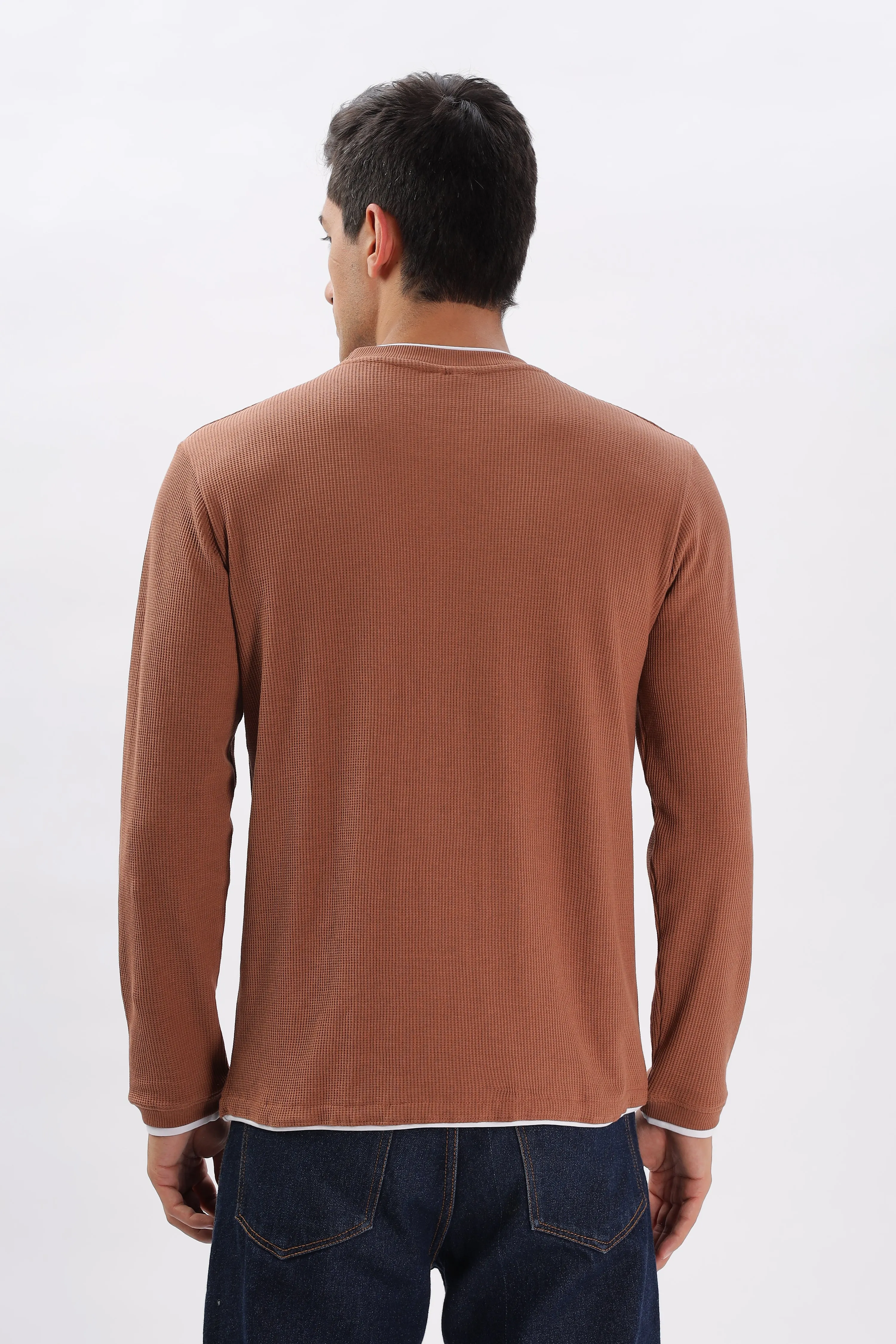 Knitted Full Sleeve T-Shirt: Orange
