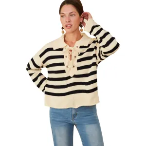 Lace Up Collared Sweater