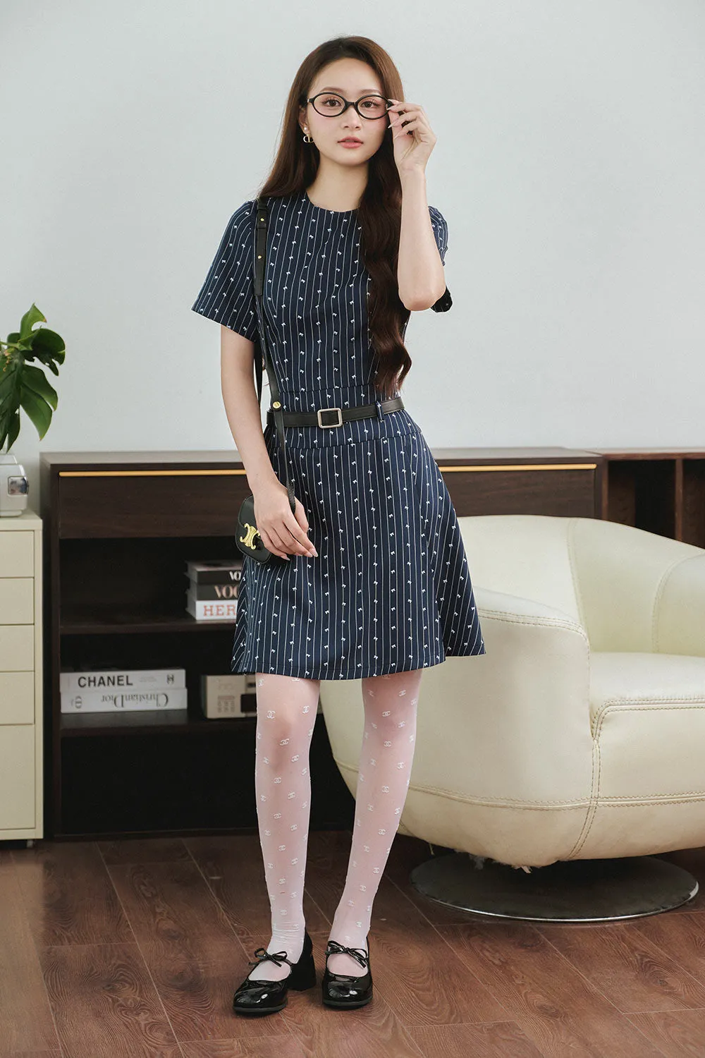 Lavish A-line Belt Strap Cotton Above The Knee Dress