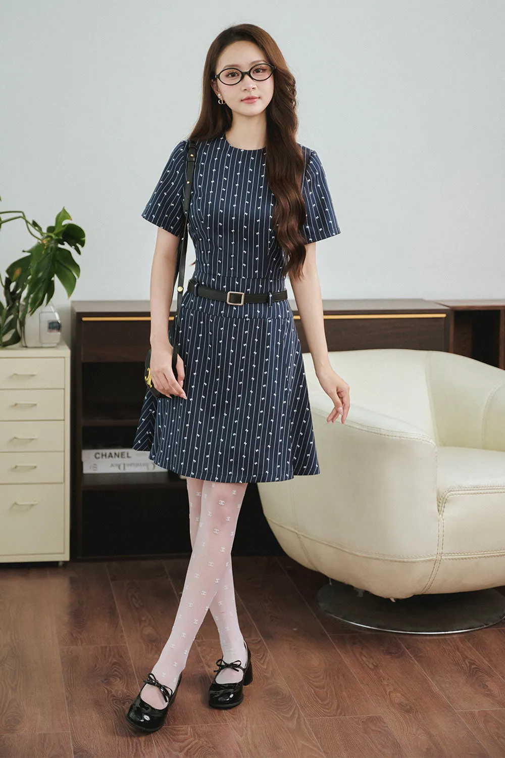 Lavish A-line Belt Strap Cotton Above The Knee Dress