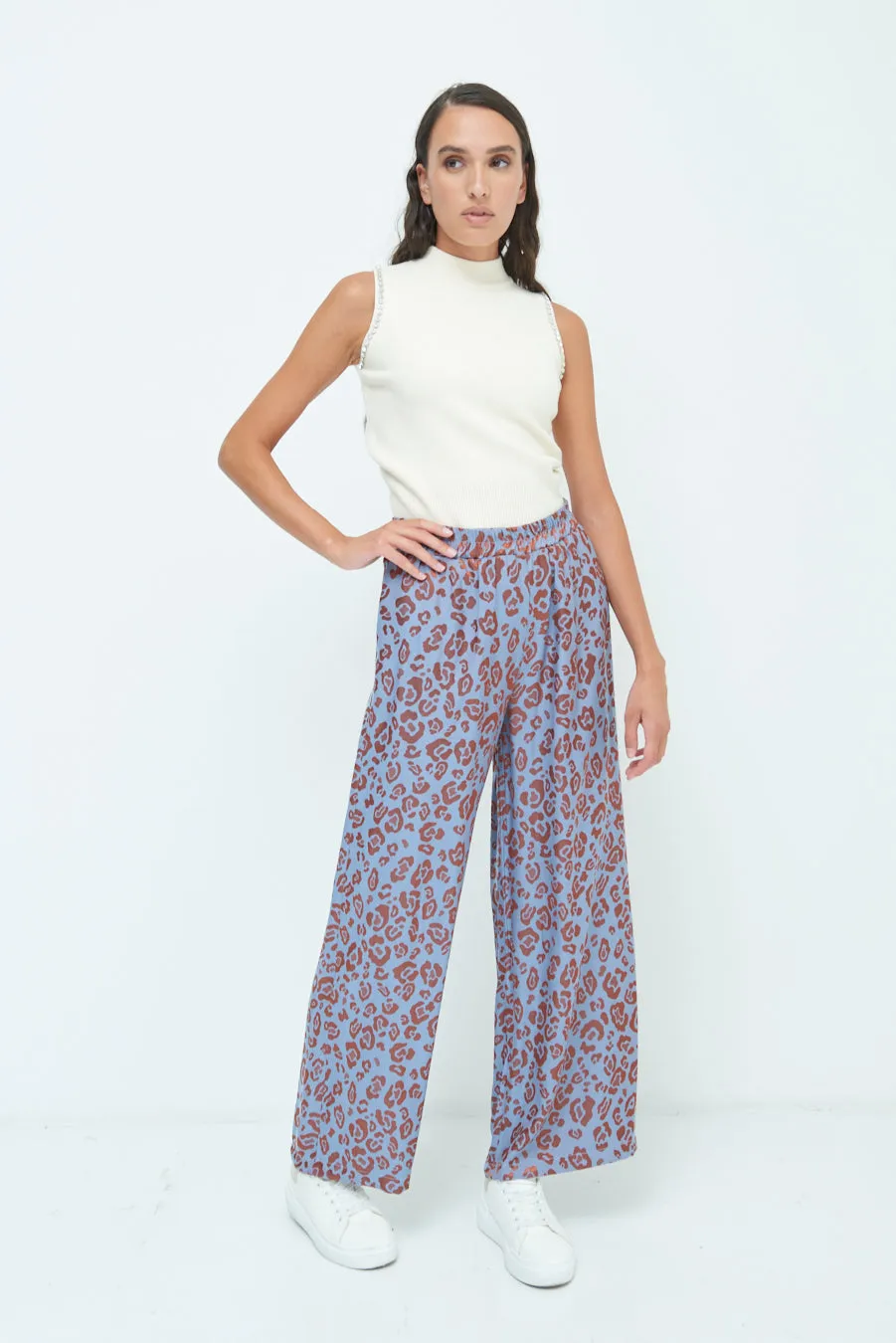 Leopard print wide-leg trousers wholesale