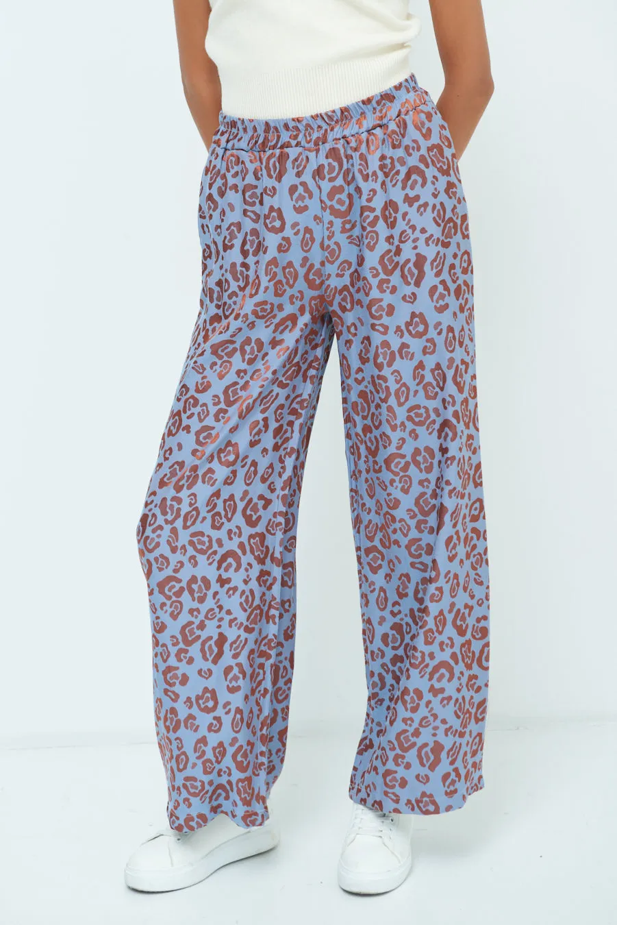 Leopard print wide-leg trousers wholesale