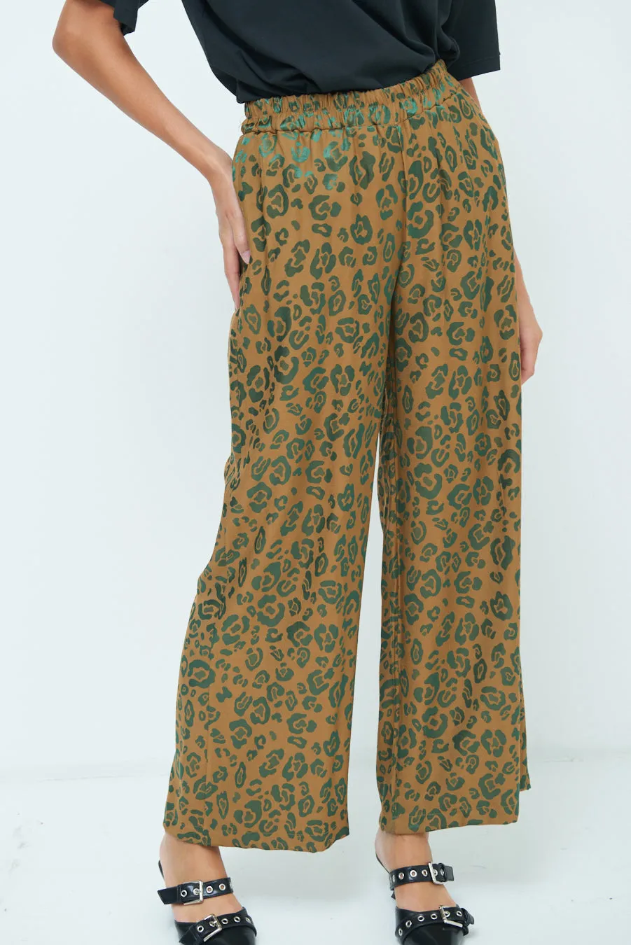 Leopard print wide-leg trousers wholesale