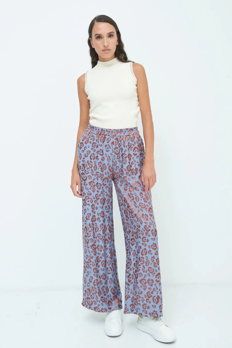 Leopard print wide-leg trousers wholesale