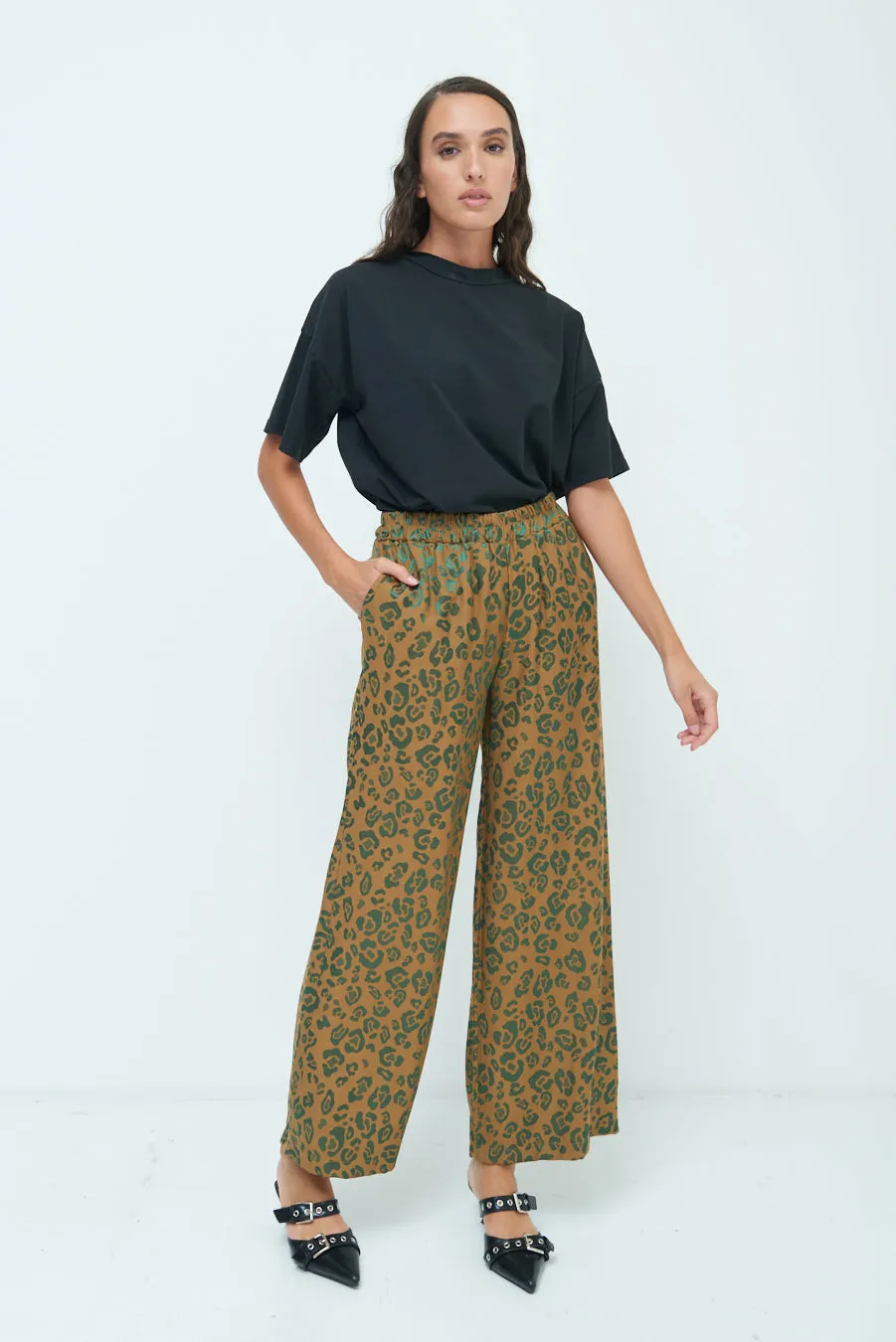 Leopard print wide-leg trousers wholesale
