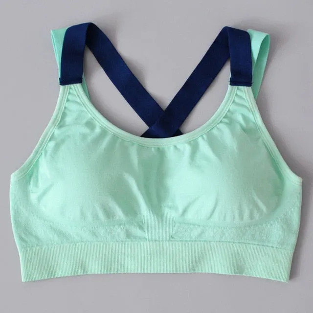 LUKITAS Women Sports Bra Top Fitness Push Up Cross Strap Sexy Yoga Bra Gym Running Padded Tank Jogging Fitness  Padded Vest Tops