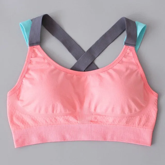 LUKITAS Women Sports Bra Top Fitness Push Up Cross Strap Sexy Yoga Bra Gym Running Padded Tank Jogging Fitness  Padded Vest Tops