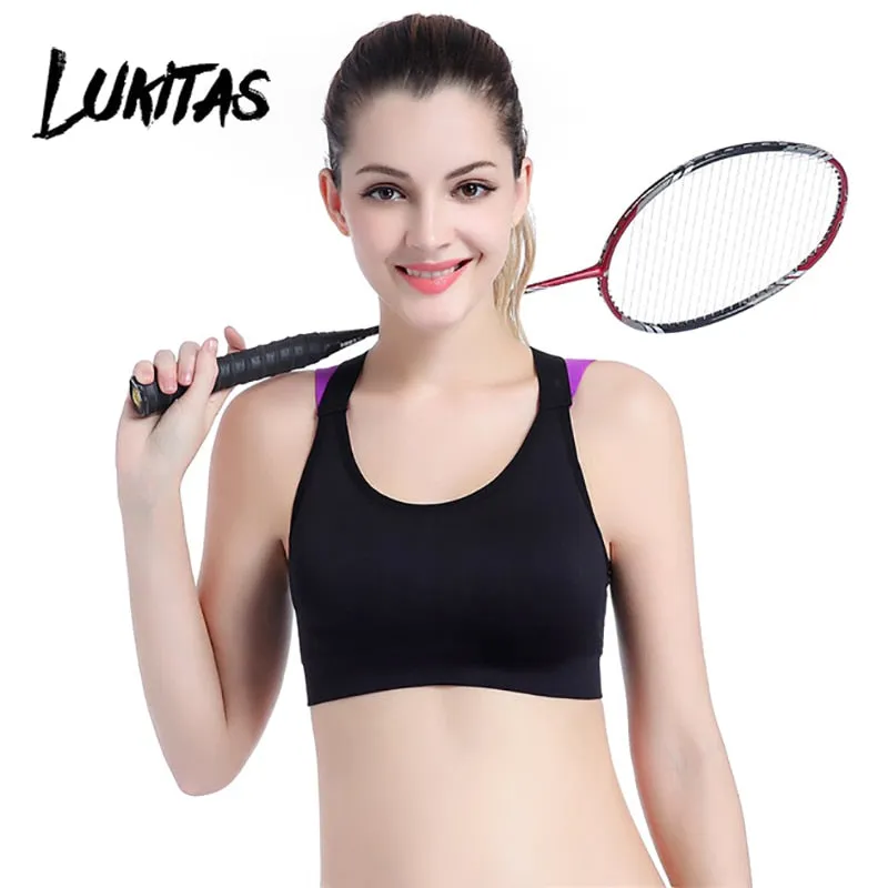 LUKITAS Women Sports Bra Top Fitness Push Up Cross Strap Sexy Yoga Bra Gym Running Padded Tank Jogging Fitness  Padded Vest Tops