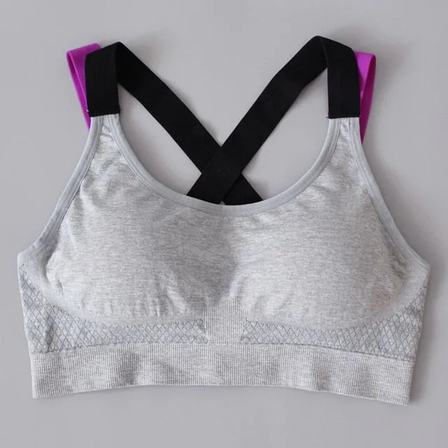 LUKITAS Women Sports Bra Top Fitness Push Up Cross Strap Sexy Yoga Bra Gym Running Padded Tank Jogging Fitness  Padded Vest Tops