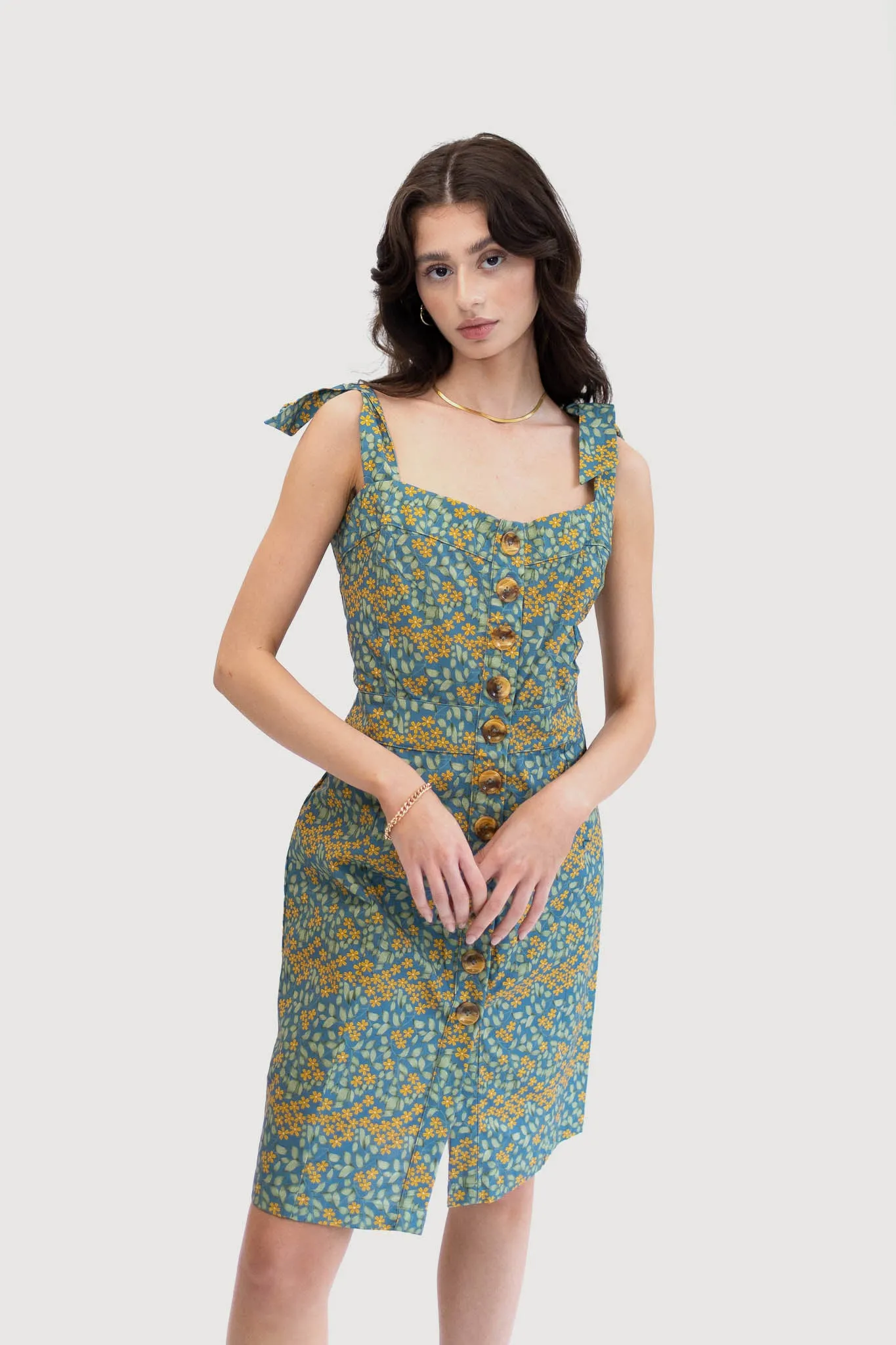 Margarita Sundress with Self Tie Straps - Blue Floral