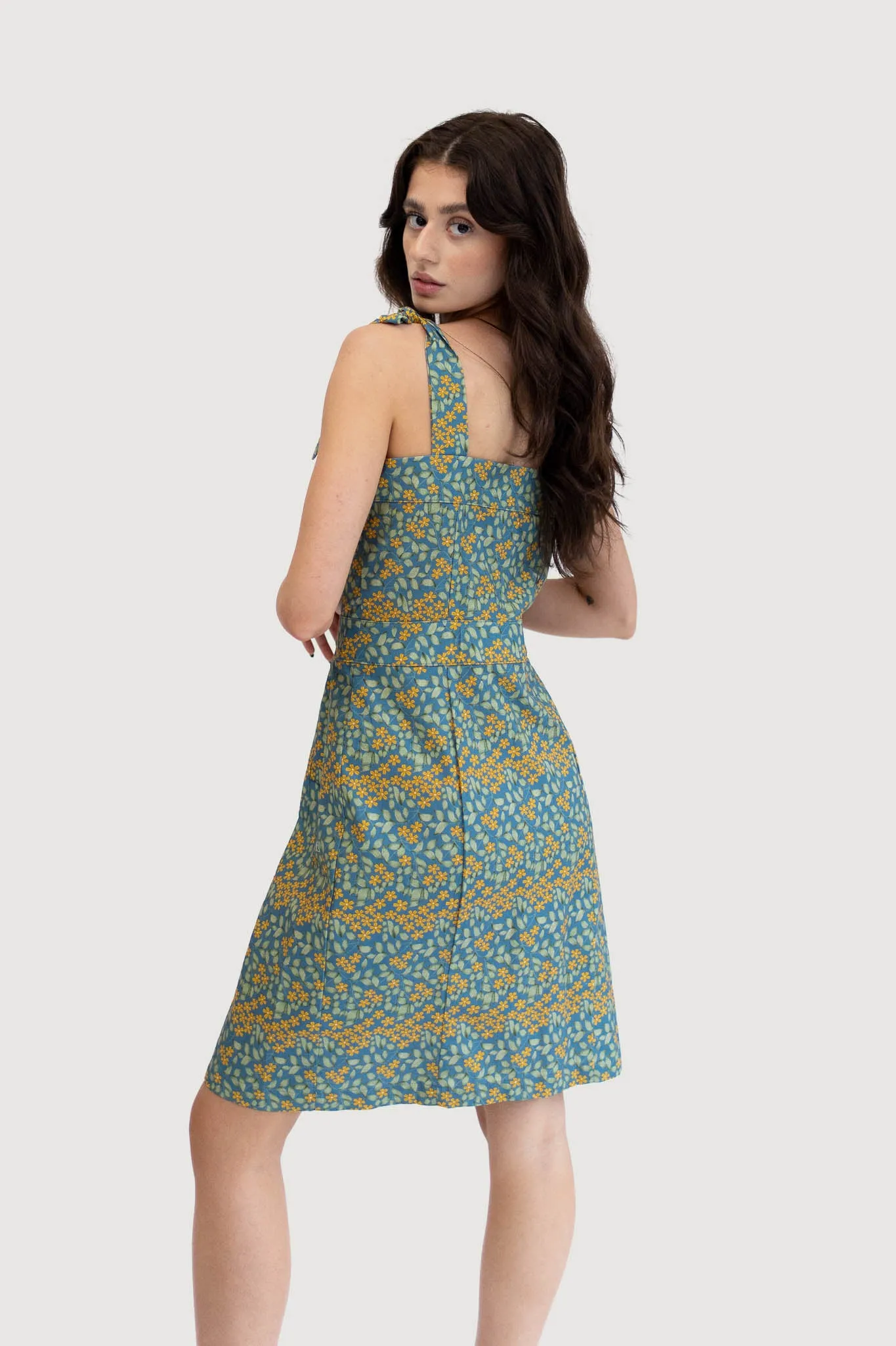 Margarita Sundress with Self Tie Straps - Blue Floral