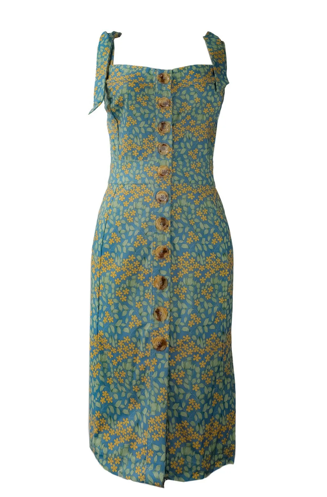 Margarita Sundress with Self Tie Straps - Blue Floral
