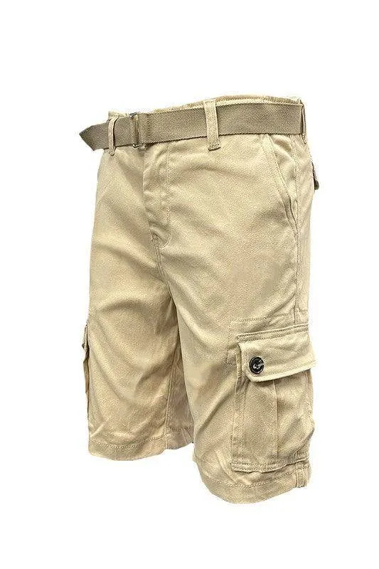 Mens Belted Cargo Shorts With Belt