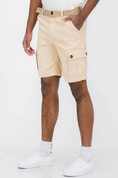 Mens Belted Cargo Shorts With Belt