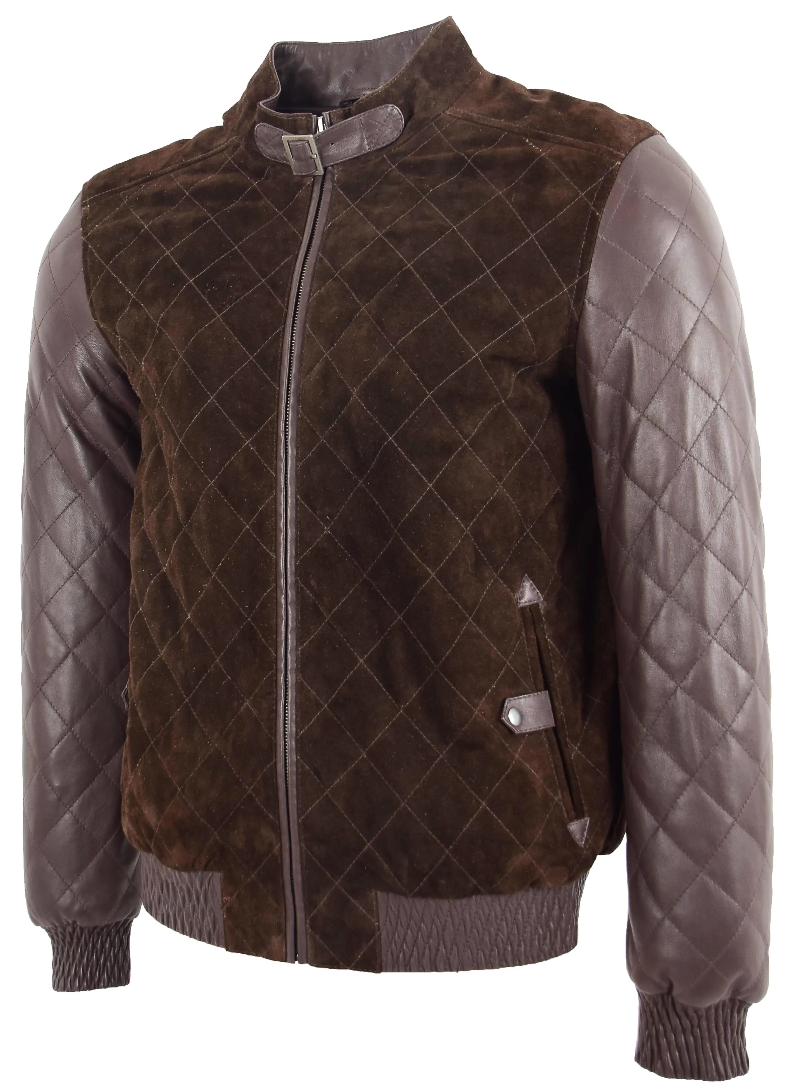 Men's Unique Suede and Leather Bomber Varsity Jacket Brown Magnus