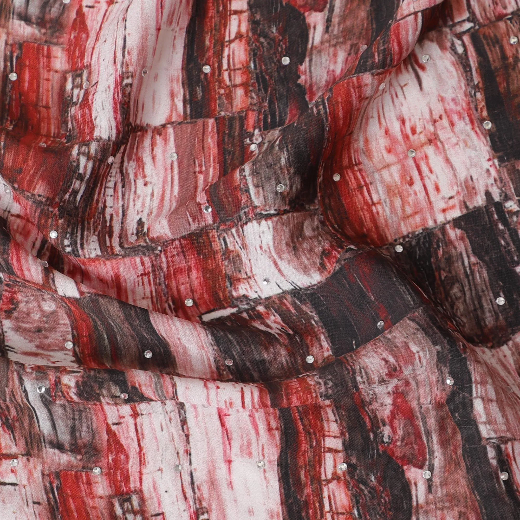 Multicolor synthetic crepe fabric having stone work in fancy design-D15303