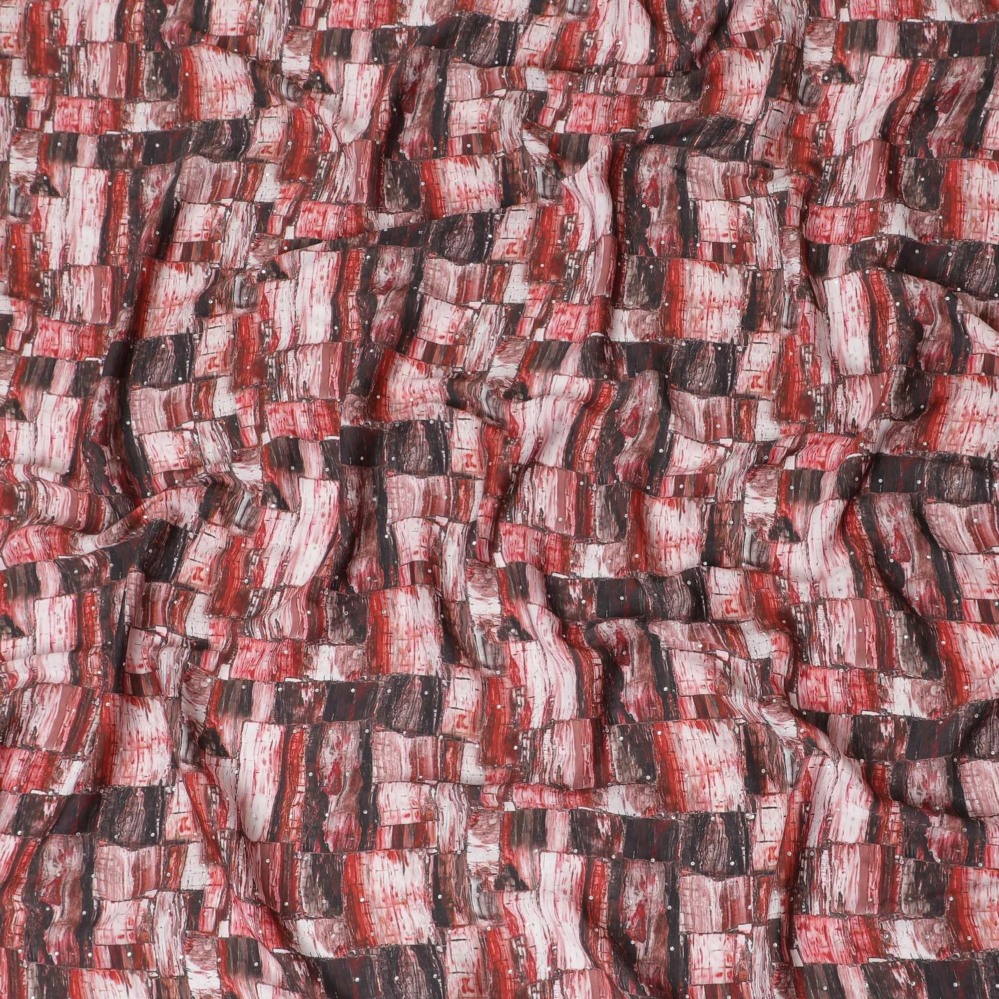 Multicolor synthetic crepe fabric having stone work in fancy design-D15303