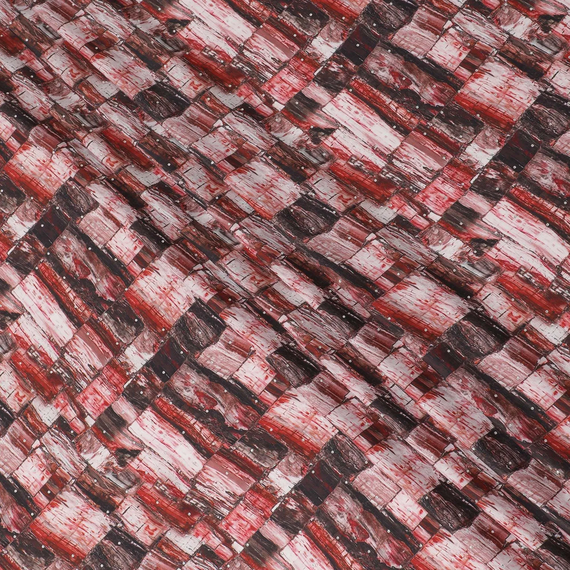 Multicolor synthetic crepe fabric having stone work in fancy design-D15303