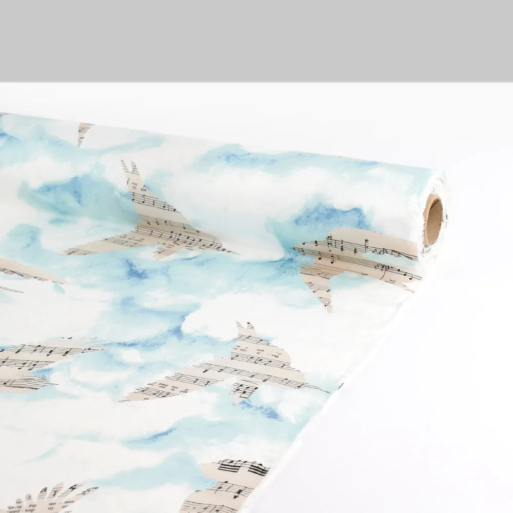 Music Bird Cotton Sateen - Blue / Parchment (remnant)