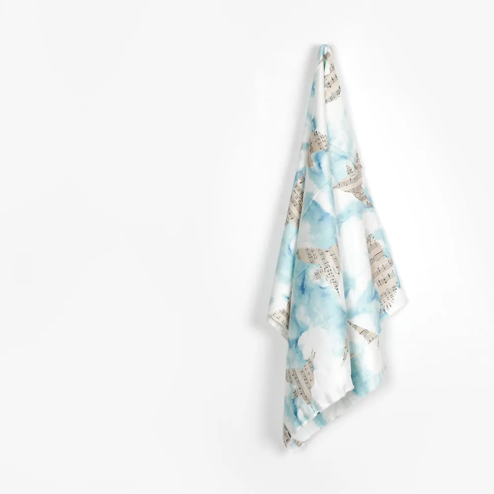 Music Bird Cotton Sateen - Blue / Parchment (remnant)