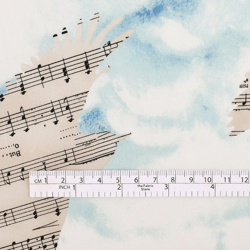 Music Bird Cotton Sateen - Blue / Parchment (remnant)