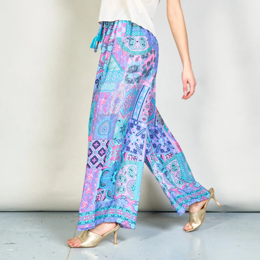 Patchwork bohemian wide-leg trousers wholesale