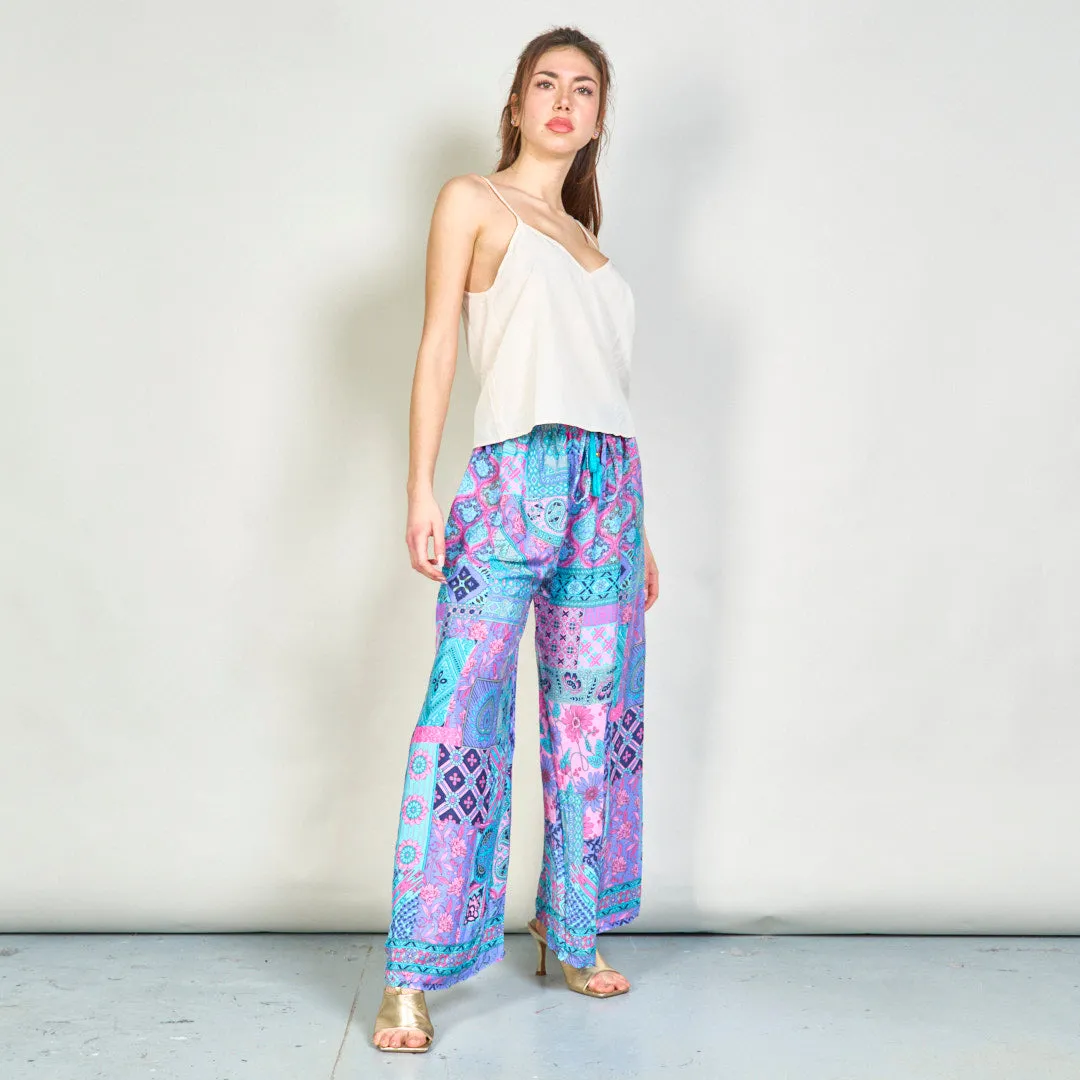 Patchwork bohemian wide-leg trousers wholesale