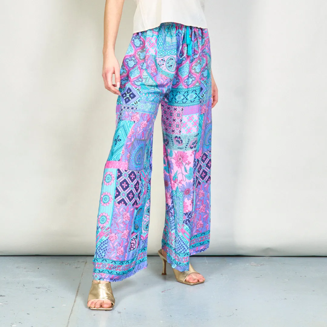 Patchwork bohemian wide-leg trousers wholesale