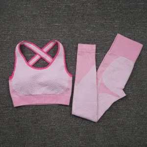 Pink Seamless High Waist Leggings and Padded Sports Bra Yoga Set