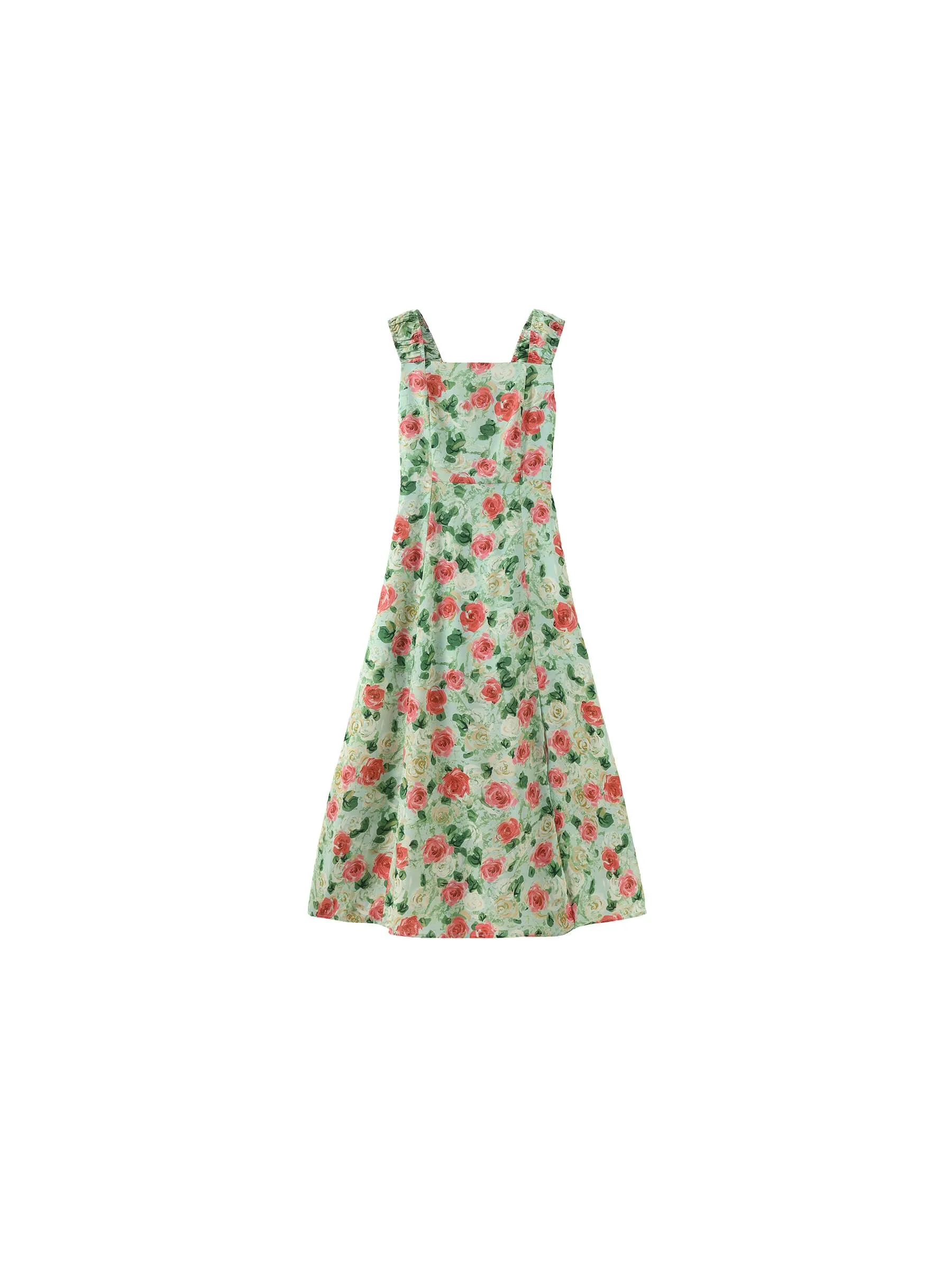 Rose Print Sleeveless Slit Dress