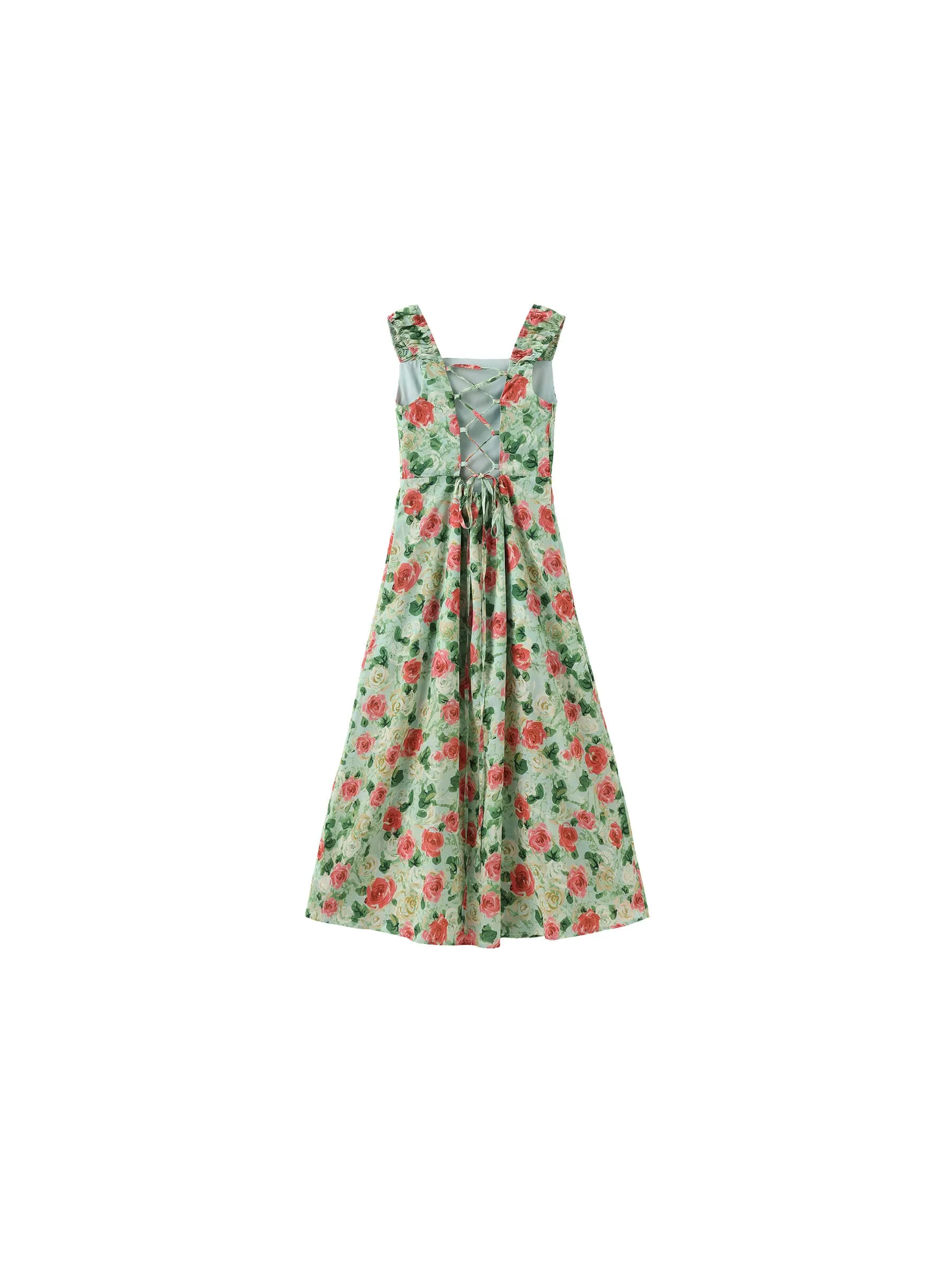 Rose Print Sleeveless Slit Dress