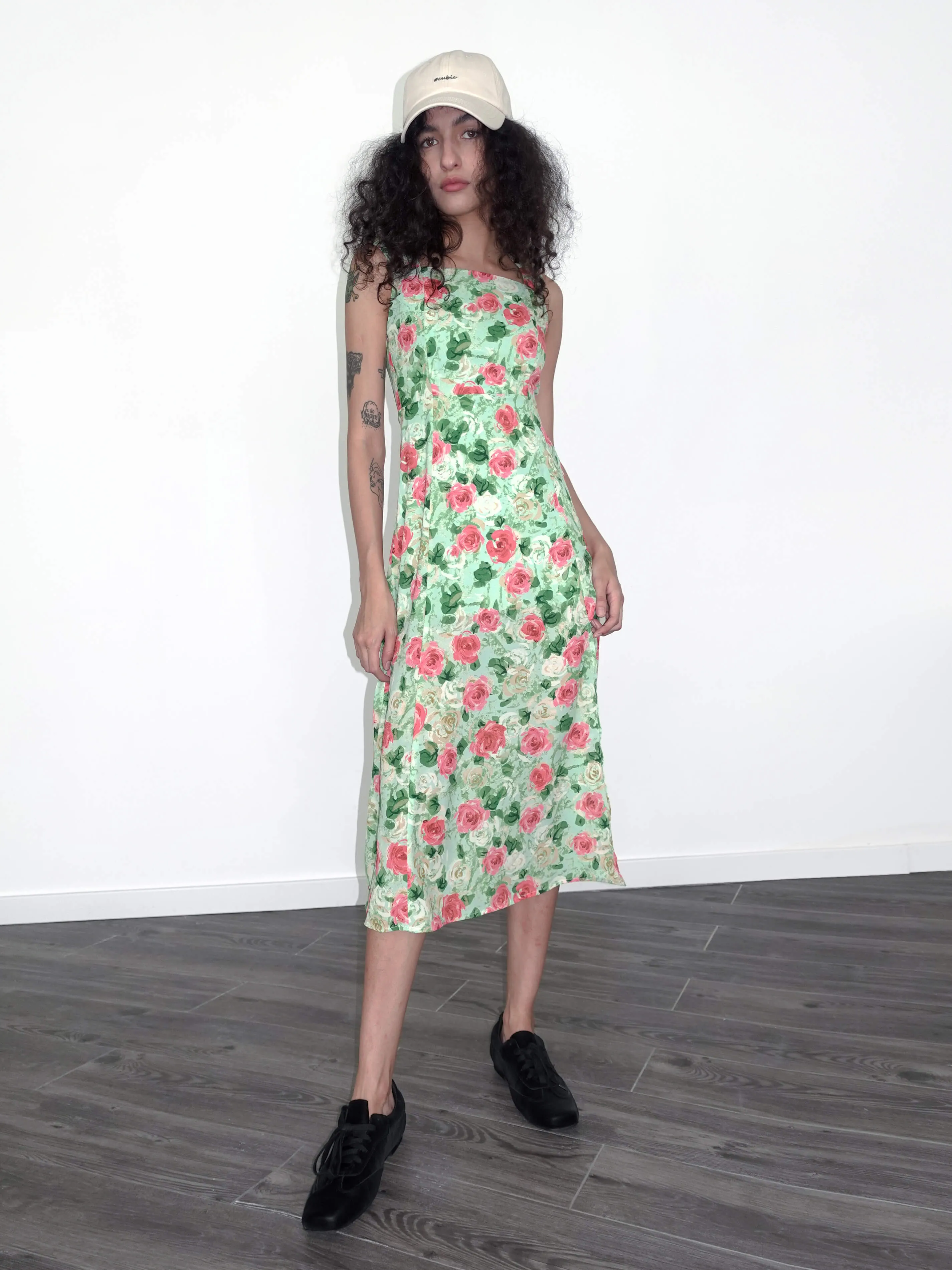 Rose Print Sleeveless Slit Dress