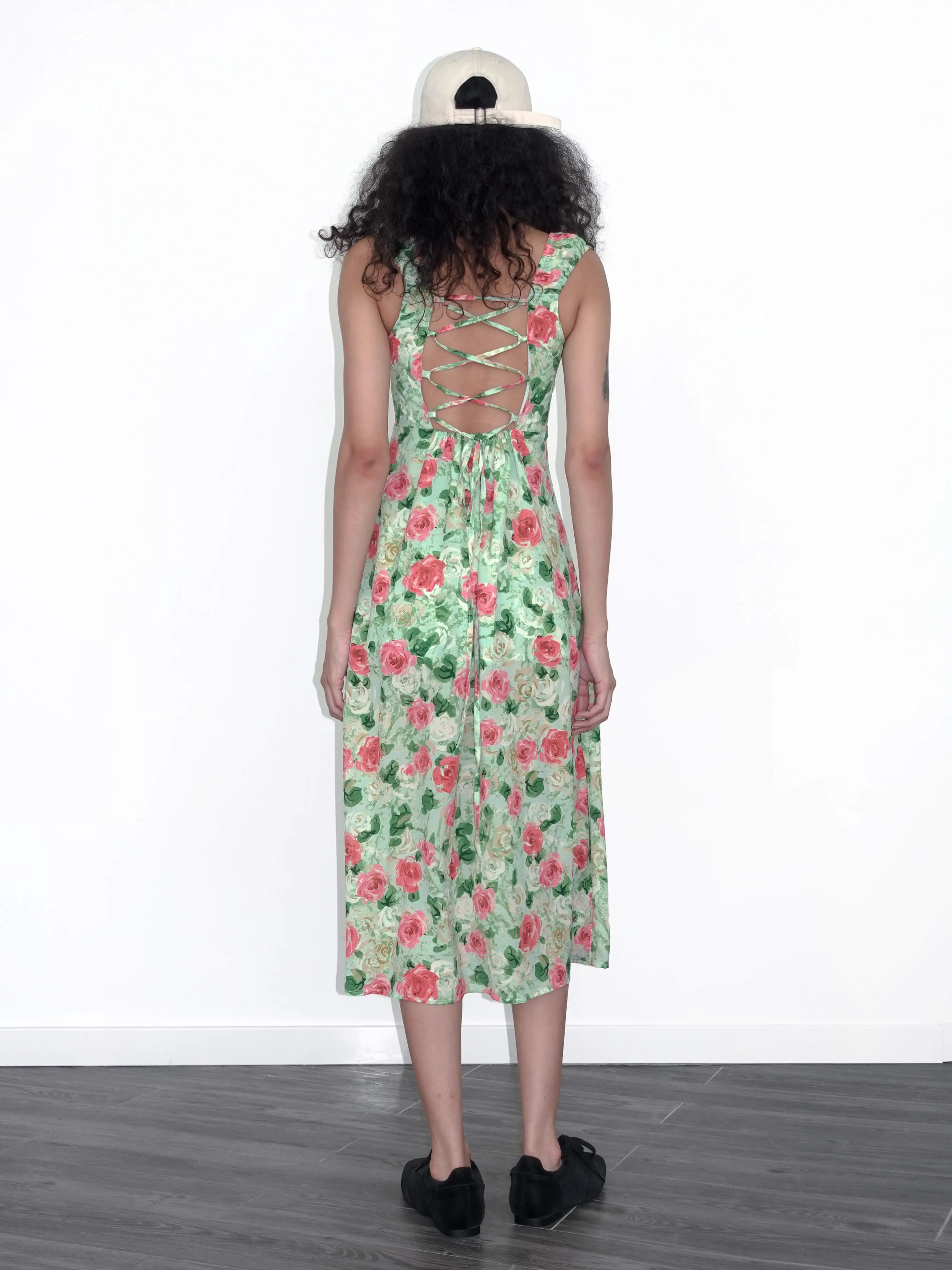 Rose Print Sleeveless Slit Dress