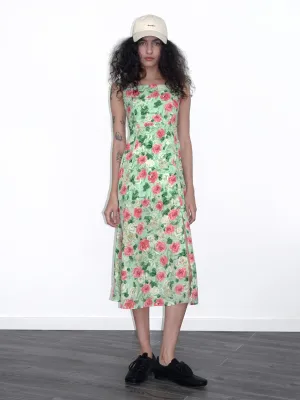 Rose Print Sleeveless Slit Dress