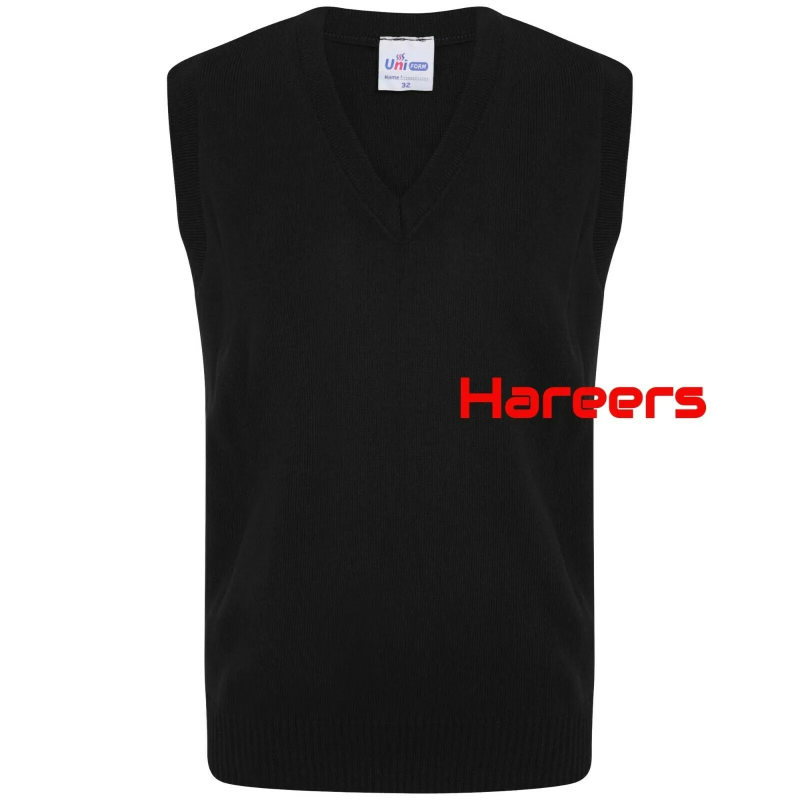 School Uniform Unisex Boys Girls Kids V Neck Knitted Sleeveless Tank Top Jumper -Black