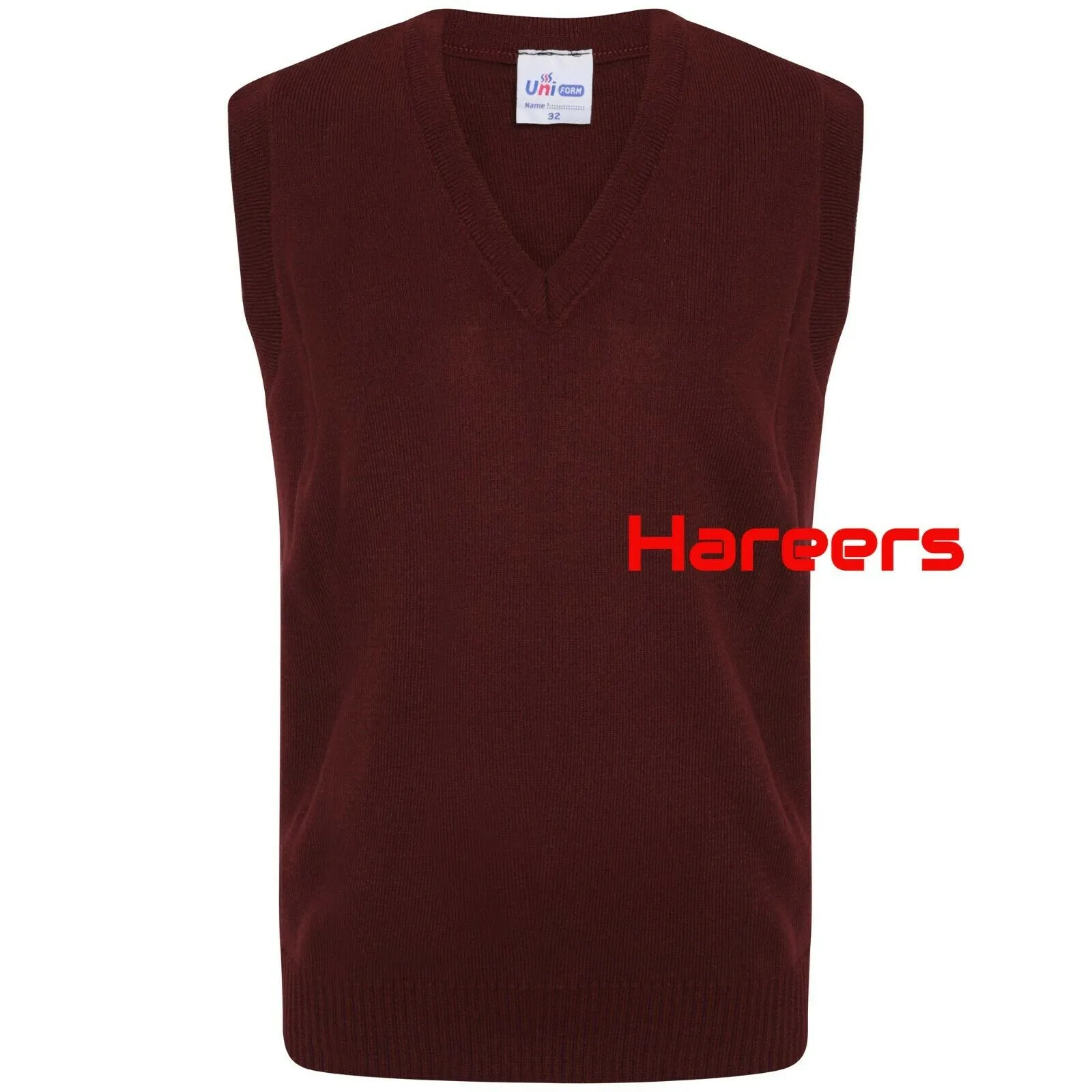 School Uniform Unisex Boys Girls Kids V Neck Knitted Sleeveless Tank Top Jumper -Wine